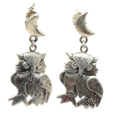 Dangle Owl Moon Earrings 925 Sterling Silver Handmade Women Gift Traditional E411